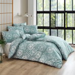 Bedding Set „Enid Mint“. Green bedding set, 140x200 cm, 200x200 cm, 200x220 cm. Mint-colored bedding set with dandelions in full bloom, bringing a fresh and serene vibe to your bedroom.