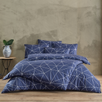 Bedding Set „Bern Navy“. Patterned bedding sets, 140x200 cm, 200x200 cm, 200x220 cm. Dark blue bedding set with white triangle pattern