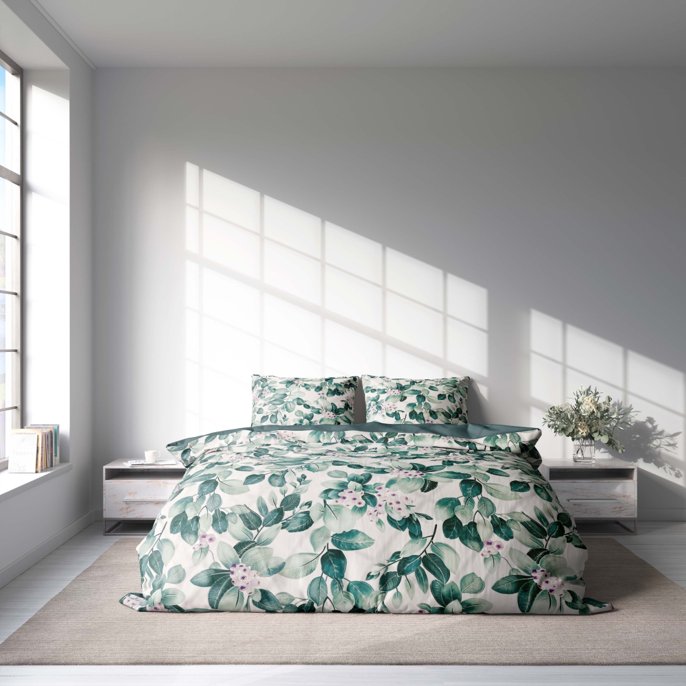 Bedding Set „Berries“. Patterned bedding sets, 180x200 cm. White bedding with botanical motif