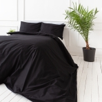 Bedding Set „Black Ranforce“. Black bedding sets, 140x200 cm, 200x200 cm, 200x220 cm. Elegant black bedding set designed for a sophisticated and minimalist bedroom style.