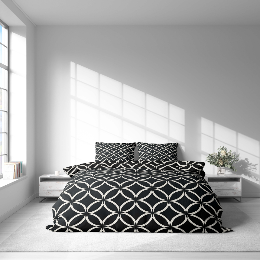 Bedding Set „Black Retro Rings“. Bedding sets 155x200, 140x200 cm, 150x200 cm, 160x200 cm, 180x200 cm, 200x200 cm, 200x220 cm, 220x240 cm
