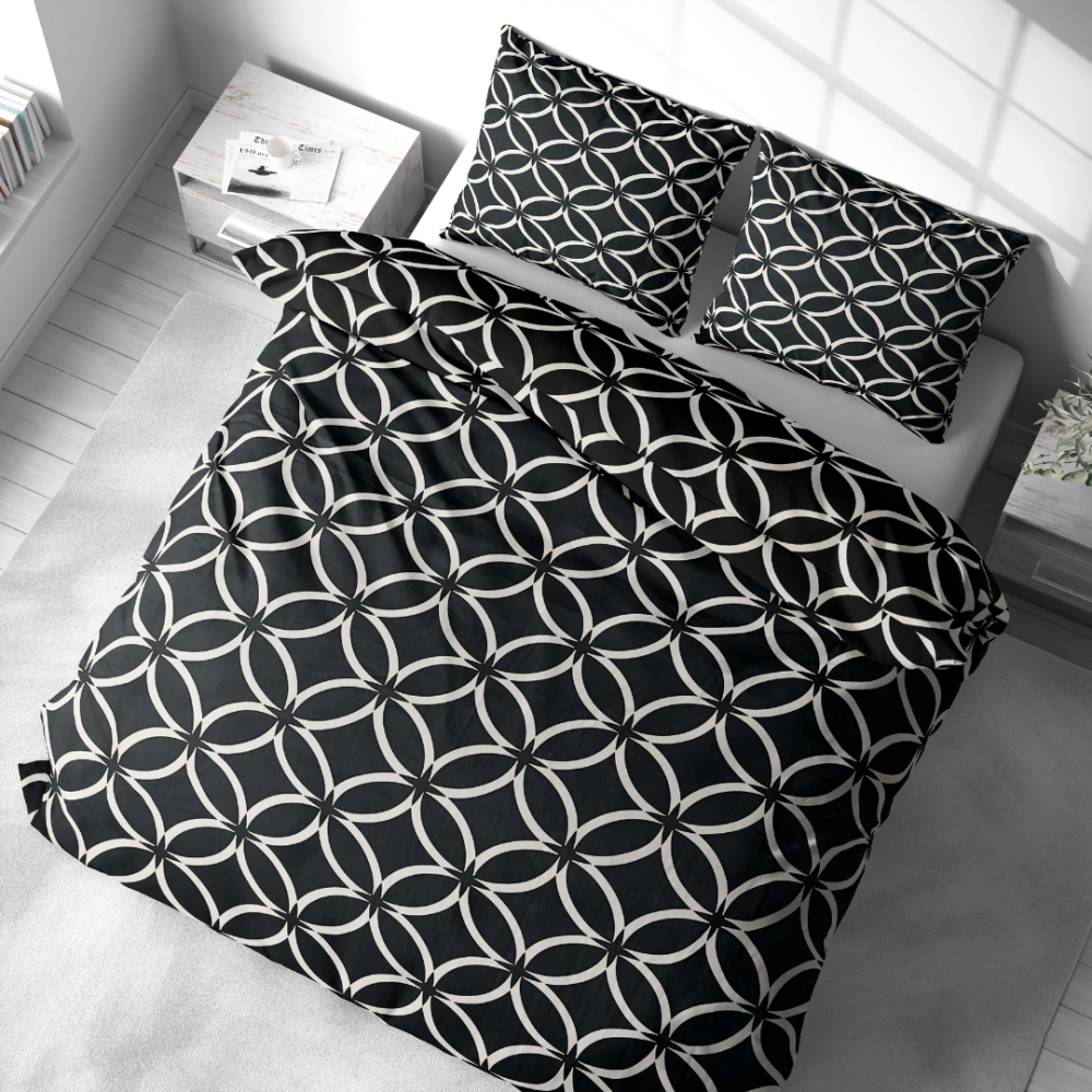 Bedding Set „Black Retro Rings“. Bedding sets 155x200, 140x200 cm, 150x200 cm, 160x200 cm, 180x200 cm, 200x200 cm, 200x220 cm, 220x240 cm