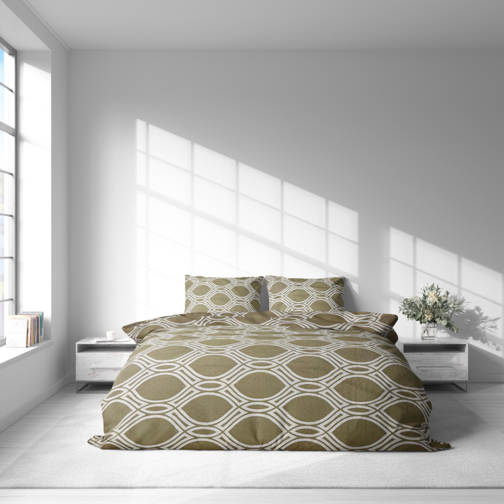 Bedding Set „Olive Orbit“. Bedding sets 155x200, 140x200 cm, 150x200 cm, 160x200 cm, 180x200 cm, 200x200 cm, 200x220 cm, 220x240 cm