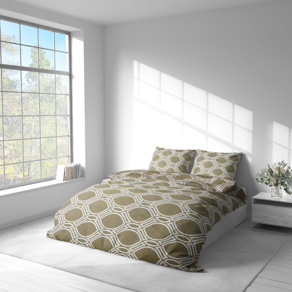 Bedding Set „Olive Orbit“. Bedding sets 155x200, 140x200 cm, 150x200 cm, 160x200 cm, 180x200 cm, 200x200 cm, 200x220 cm, 220x240 cm