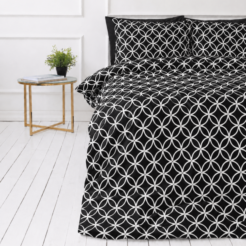 Bedding Set „Black Retro Rings“. Bedding sets 155x200, 140x200 cm, 150x200 cm, 160x200 cm, 180x200 cm, 200x200 cm, 200x220 cm, 220x240 cm Bedding Set „Black Retro Rings“. Bedding sets 155x200, 140x200 cm, 150x200 cm, 160x200 cm, 180x200 cm, 200x200 cm, 200x220 cm, 220x240 cm