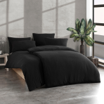 Bedding Set „Black Stone Washed“. Black bedding sets, 140x200 cm, 200x200 cm, 200x220 cm. Black stone-washed bedding set made from 100% cotton ranforce for luxurious comfort.
