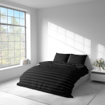 Bedding Set „Black Stripes“. Patterned bedding sets, 140x200 cm, 150x200 cm, 160x200 cm, 180x200 cm, 200x200 cm, 200x220 cm. Classic black bedding set with striped detailing, offering a timeless and refined aesthetic to your bed.