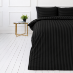 Bedding Set „Black Stripes“. Patterned bedding sets, 140x200 cm, 150x200 cm, 160x200 cm, 180x200 cm, 200x200 cm, 200x220 cm. Classic black bedding set with striped detailing, offering a timeless and refined aesthetic to your bed.