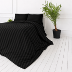 Bedding Set „Black Stripes“. Patterned bedding sets, 140x200 cm, 150x200 cm, 160x200 cm, 180x200 cm, 200x200 cm, 200x220 cm. Sophisticated black bedding set featuring bold stripe patterns, perfect for a contemporary and chic look.