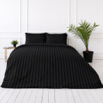 Bedding Set „Black Stripes“. Patterned bedding sets, 140x200 cm, 150x200 cm, 160x200 cm, 180x200 cm, 200x200 cm, 200x220 cm. Elegant black bedding set with subtle stripes, bringing a touch of modern luxury and comfort to your space.