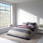 Bedding set “Blaze”. Patterned bedding sets, 140x200 cm, 150x200 cm, 160x200 cm, 200x200 cm, 200x220 cm. Elegant grey bedding set with contemporary lines in dark blue, grey, and red.