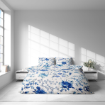 Bedding Set „Blue Fields“. White bedding sets, 140x200 cm, 200x200 cm, 200x220 cm, 220x240 cm