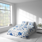 Bedding Set „Blue Fields“. White bedding sets, 140x200 cm, 200x200 cm, 200x220 cm, 220x240 cm