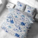 Bedding Set „Blue Fields“. White bedding sets, 140x200 cm, 200x200 cm, 200x220 cm, 220x240 cm