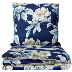 Bedding Set „Blue Grace“. Bedding sets 155x200, 140x200 cm, 150x200 cm, 160x200 cm, 180x200 cm, 200x200 cm, 200x220 cm. Dark blue bedding set with white floral pattern.