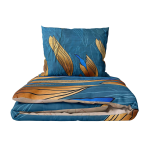 Bedding Set „Blufusion“. Bedding sets with plants, 200x220 cm. Blue bedding set with golden accents