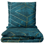 Bedding Set „Tethrys“. Bedding sets 155x200, 140x200 cm, 150x200 cm, 160x200 cm, 180x200 cm, 200x200 cm, 200x220 cm, 220x240 cm. Dark green bedding set with gold and white lines.