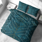 Bedding Set „Tethrys“. Bedding sets 155x200, 140x200 cm, 150x200 cm, 160x200 cm, 180x200 cm, 200x200 cm, 200x220 cm, 220x240 cm. Deep green bedding with abstract geometric ornament.