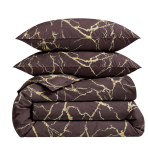Bedding Set „Bronze Marble“. Patterned bedding sets, 140x200 cm, 200x200 cm, 200x220 cm. Dark brown bedding set with a reddish hue and soft yellowish lines.