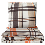 Bedding Set „Brownstone Grid“. Bedding sets 155x200, 140x200 cm, 150x200 cm, 160x200 cm, 180x200 cm, 200x200 cm, 200x220 cm, 220x240 cm. Brown, orange, and beige tones in a plaid bedding set.