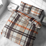 Bedding Set „Brownstone Grid“. Bedding sets 155x200, 140x200 cm, 150x200 cm, 160x200 cm, 180x200 cm, 200x200 cm, 200x220 cm, 220x240 cm. Classic checkered bedding set with warm brown and orange shades.