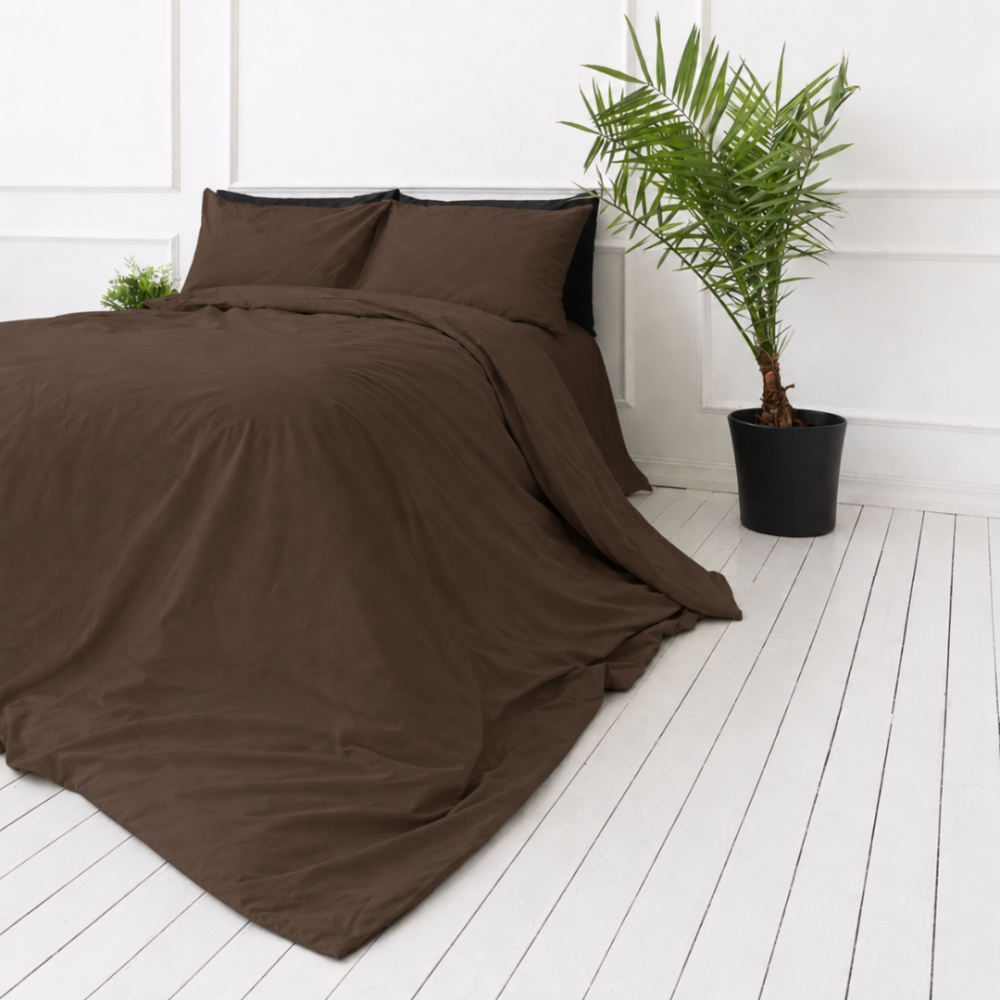 Bedding Set „Brunette“. Bedding sets 155x200, 140x200 cm, 150x200 cm, 160x200 cm, 180x200 cm, 200x200 cm, 200x220 cm, 220x240 cm. Rich brown bedding set, bringing natural elegance to your bedroom.