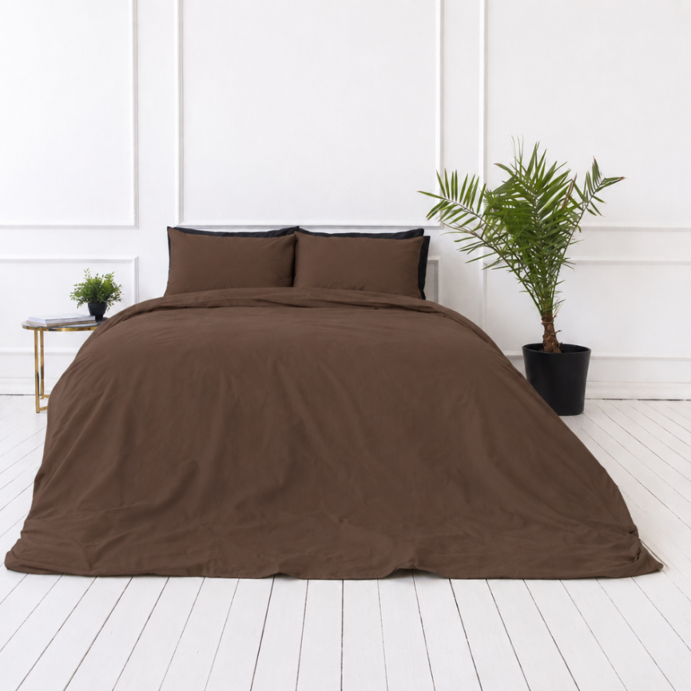 Bedding Set „Brunette“. Bedding sets 155x200, 140x200 cm, 150x200 cm, 160x200 cm, 180x200 cm, 200x200 cm, 200x220 cm, 220x240 cm. Stylish brown bedding set, elevating your bedroom decor with warmth.