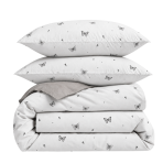 Bedding Set „Butterfly“. Patterned bedding sets, 140x200 cm, 200x200 cm, 200x220 cm. White bedding set with a subtle pattern of grey butterflies, small dots and delicate tiny branches. Bedding Set „Butterfly“. Patterned bedding sets, 140x200 cm, 200x200 cm, 200x220 cm. White bedding set with a subtle pattern of grey butterflies, small dots and delicate tiny branches.