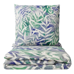 Bedding Set „Luminous“. Gray bedding sets, 160x200 cm, 200x200 cm, 200x220 cm. Bedding set in blue and green with white branches and long leaves, offering a serene and nature-inspired bedroom look.