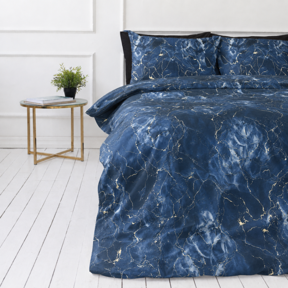 Bedding Set „Cosmic Blue“. Bedding sets 155x200, 140x200 cm, 150x200 cm, 160x200 cm, 180x200 cm, 200x200 cm, 200x220 cm, 220x240 cm. A stylish and modern bedroom décor choice with a marble pattern. Bedding Set „Cosmic Blue“. Bedding sets 155x200, 140x200 cm, 150x200 cm, 160x200 cm, 180x200 cm, 200x200 cm, 200x220 cm, 220x240 cm. A stylish and modern bedroom décor choice with a marble pattern.