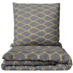 Bedding Set „Cross“. Bedding sets 155x200, 140x200 cm, 150x200 cm, 160x200 cm, 180x200 cm, 200x200 cm, 200x220 cm. Grey bedding set with light brownish sand-colored oval patterns, creating a modern and stylish look for any bedroom.