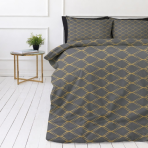 Bedding Set „Cross“. Bedding sets 155x200, 140x200 cm, 150x200 cm, 160x200 cm, 180x200 cm, 200x200 cm, 200x220 cm. Bedding set in grey with soft sand-colored oval shapes, adding a subtle yet elegant pattern to your decor.