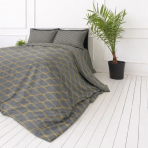 Bedding Set „Cross“. Bedding sets 155x200, 140x200 cm, 150x200 cm, 160x200 cm, 180x200 cm, 200x200 cm, 200x220 cm. Elegant grey bedding set featuring light brown/sand oval patterns for a cozy and contemporary design.