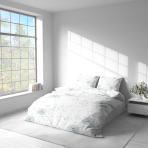 Bedding Set „Dandelion puff“. Bedding sets 155x200, 140x200 cm, 150x200 cm, 160x200 cm, 180x200 cm, 200x200 cm, 200x220 cm. Graceful white bedding set with silver dandelion puffs, bringing a soft and enchanting element to your bedroom.