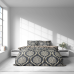 Bedding Set „Arcadia“. Green bedding set, 140x200 cm, 150x200 cm, 160x200 cm, 180x200 cm, 200x200 cm, 200x220 cm. Luxurious dark grey bedding set featuring detailed ornament design for a stylish and refined ambiance.