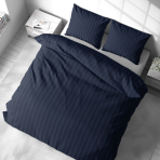 Bedding Set „Dark Blue Stripes“. Patterned bedding sets, 140x200 cm, 160x200 cm, 200x200 cm, 200x220 cm. Sleek and stylish dark blue bedding set with a classic stripe pattern, perfect for a refined bedroom atmosphere.