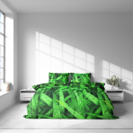Bedding Set „Dewdrop“. Green bedding set, 140x200 cm, 200x200 cm, 200x220 cm. Bedding featuring grass and dewdrops, creating a fresh and natural look.