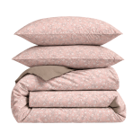 Bedding Set „Ditsy“. Pink bedding, 140x200 cm, 200x200 cm, 200x220 cm. Nude pink bedding set with a delicate pattern of white flowers and grey-green leaves.