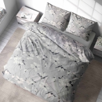 Bedding Set „Drizzle“. Bedding sets 155x200, 140x200 cm, 150x200 cm, 180x200 cm, 200x200 cm, 200x220 cm, 220x240 cm. Chic grey bedding with darker dots and intricate floral designs.