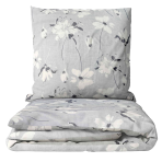 Bedding Set „Drizzle“. Bedding sets 155x200, 140x200 cm, 150x200 cm, 180x200 cm, 200x200 cm, 200x220 cm, 220x240 cm. Grey bedding with darker dots and floral motifs in darker grey and white.