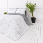 Bedding Set „Woodland Gray“. Patterned bedding sets, 140x200 cm, 200x200 cm, 200x220 cm. Reversible grey and white bedding with a delicate branch design Bedding Set „Woodland Gray“. Patterned bedding sets, 140x200 cm, 200x200 cm, 200x220 cm. Reversible grey and white bedding with a delicate branch design