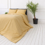 Bedding Set „Fall leaf“. Yellow bedding, 140x200 cm, 200x200 cm, 200x220 cm. Opulent bedding set in rich golden tones, capturing the essence of a crisp autumn day.