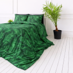 Bedding Set „Fern“. Bedding sets with plants, 140x200 cm, 150x200 cm, 160x200 cm, 180x200 cm, 200x200 cm, 200x220 cm. Soothing green bedding adorned with large fern motifs, bringing the outdoors in