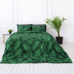 Bedding Set „Fern“. Bedding sets with plants, 140x200 cm, 150x200 cm, 160x200 cm, 180x200 cm, 200x200 cm, 200x220 cm. Bedding set featuring prominent fern pattern on a deep green background