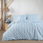 Bedding Set „Fie“. Blue bedding sets, 140x200 cm, 200x200 cm, 200x220 cm. Bedding set in light colors featuring soft light blue and white stripes, adding a fresh and airy touch to your bedroom decor.