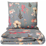 Bedding Set „Fleurine“. Bedding sets 155x200, 140x200 cm, 150x200 cm, 160x200 cm, 180x200 cm, 200x200 cm, 200x220 cm, 220x240 cm. Grey bedding set with pastel floral and berry pattern