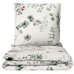 Bedding Set „Florescence“. Green bedding set, 140x200 cm, 200x200 cm, 200x220 cm. Bedding set with flowers that combines soft tones and a playful botanical pattern.