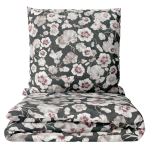 Bedding Set „Floret“. Bedding sets 155x200, 140x200 cm, 150x200 cm, 160x200 cm, 180x200 cm, 200x200 cm, 200x220 cm, 220x240 cm. Elegant dark grey bedding with intricate brownish flower petal pattern.