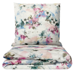 Bedding Set „Flowery Mosaic“. Purple bedding, 140x200 cm, 200x200 cm, 200x220 cm. Bedding with various floral patterns in soft pink, blue, and yellow tones.