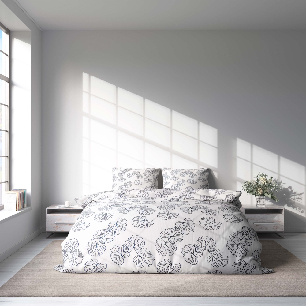 Bedding Set „Foliage Mirage“. Bedding sets with plants, 140x200 cm. Natural style bedding set with botanical patterns creating a fresh sleep environment.